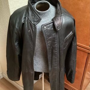 Vintage Pelle Studio, black high collar leather jacket, size 1X